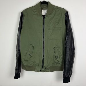 NATIVE YOUTH Olive Green Black Faux Leather Bomber Jacket S